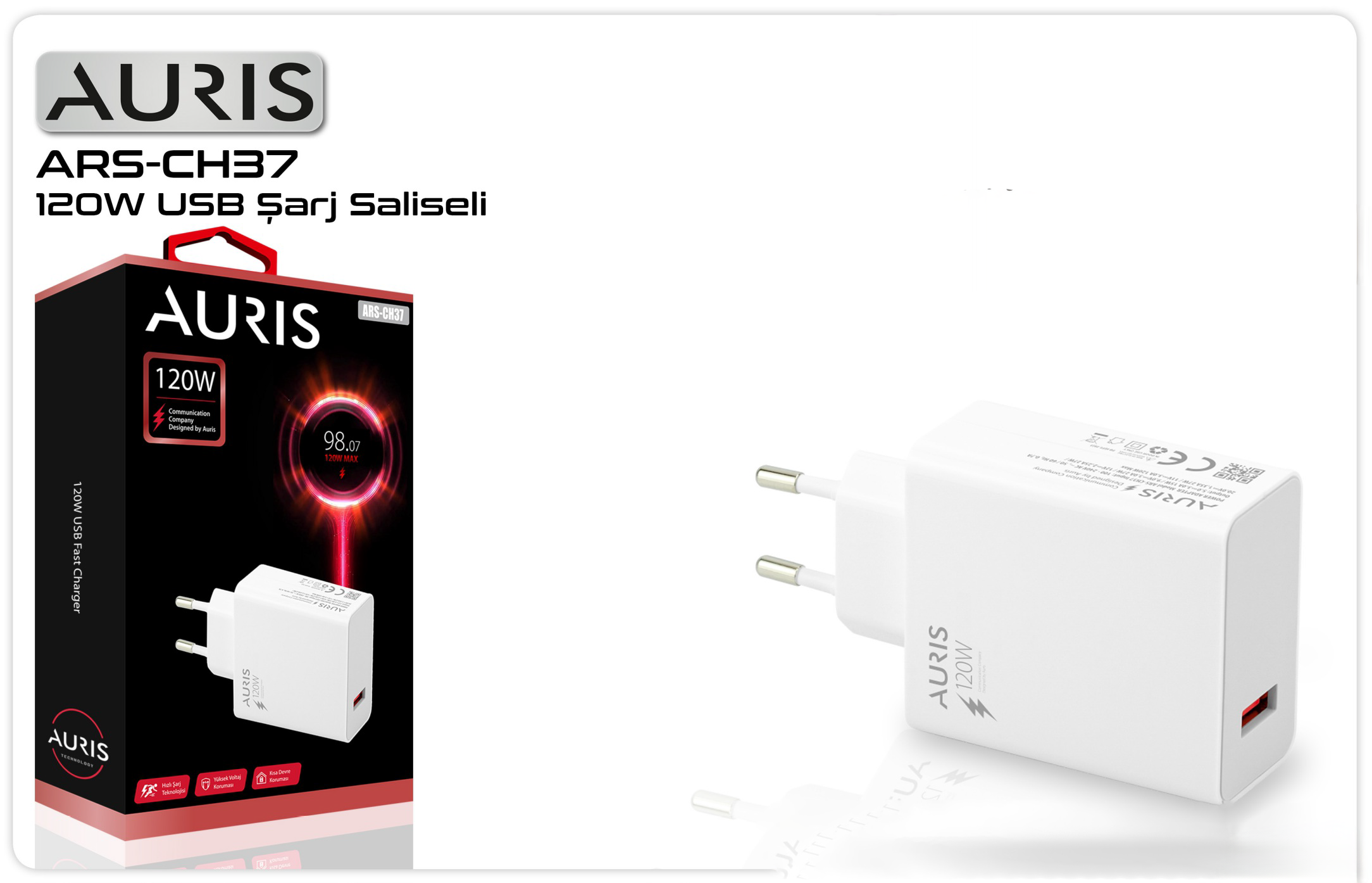 Auris CH37 120W Saliseli USB Hızlı Şarj Başlığı – Adaptör